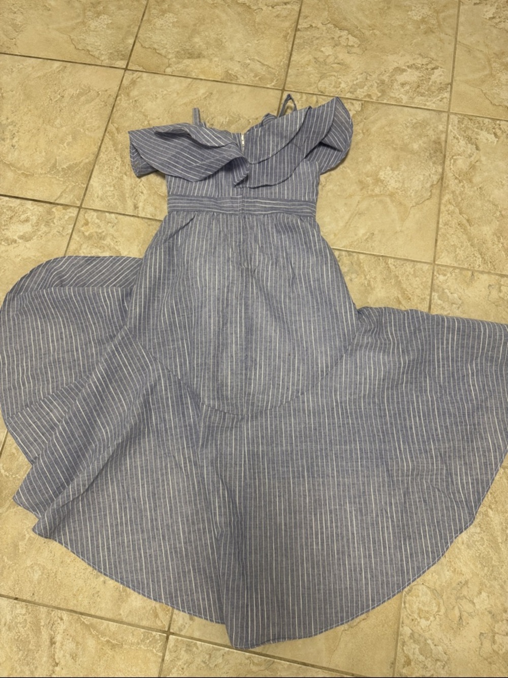 Rare Editions Blue Pinstripe Ruffle High-Low Dress - Picture 5 of 5